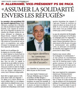 2015-09-08-DM-P. Allemand-vice-president PS de PACA - Assumer la solidarite envers les refugies-